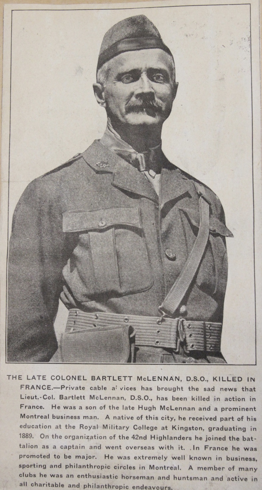 Photo of photos/Lt-Col Bartlett McLennan DSO d1918 news